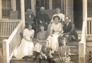 Caretaker's porch on Round Island. Top: William Patterson Wells (father of Charles), Charles and Lena Wells. Middle: Mary Ruth, Marjorie, Mary Isobel (William's wife) and William. Bottom: Carl and Dorothy. This is probably the last known picture of Marjorie before her death at 13; Mary Ruth would follow in a few years. Out of the Wells children, only William, Carl, and Dorothy lived past age twenty-four.